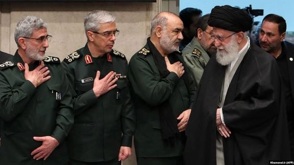 Khamenei greeting IRGC commanders in January 2020 after the death of Qasem Soleimani