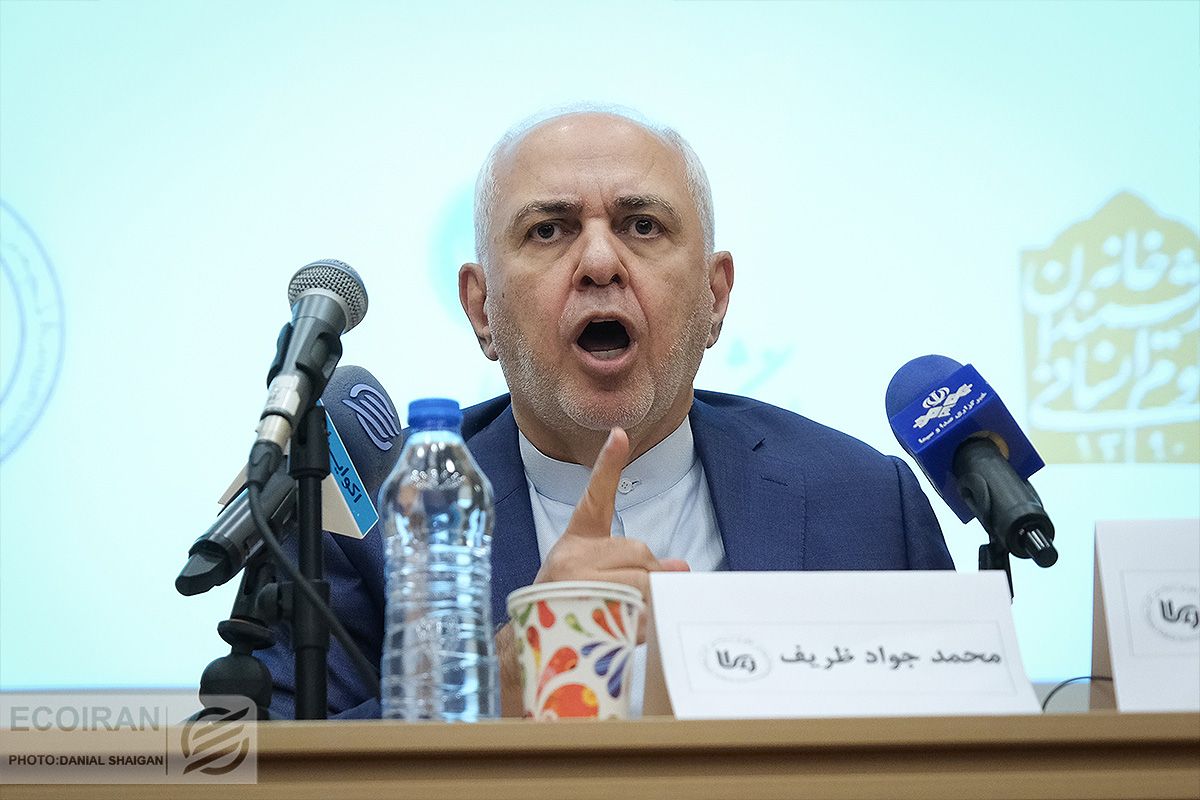 Iran’s former foreign minister Mohammad-Javad Zarif speaking during an annual event of the Iranian Political Science Association in Tehran on March 6, 2024 