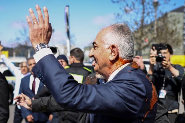 انتقاد شهروندان از تیم محافظان شاهزاده رضا پهلوی در پی پاشیدن ماده رنگی به او