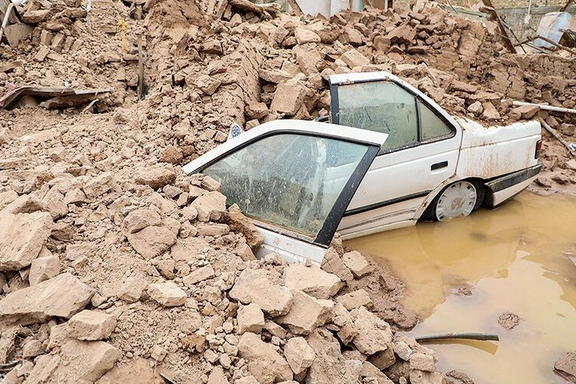 A car destroyed in the flood