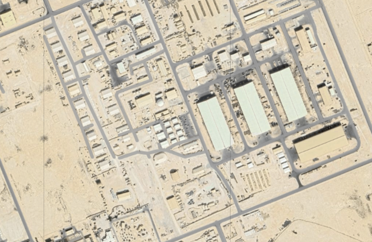 An open-source satellite image of the US airbase at Al Udeid Qatar before a 12-day Mideast war last month shows the geodesic radome housing the Air Force modernization enterprise terminal (MET). 