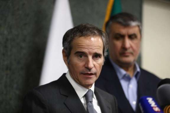 Rafael Grossi during his visit to Tehran in March 2023, with Iranian nuclear chief Mohammad Eslami.