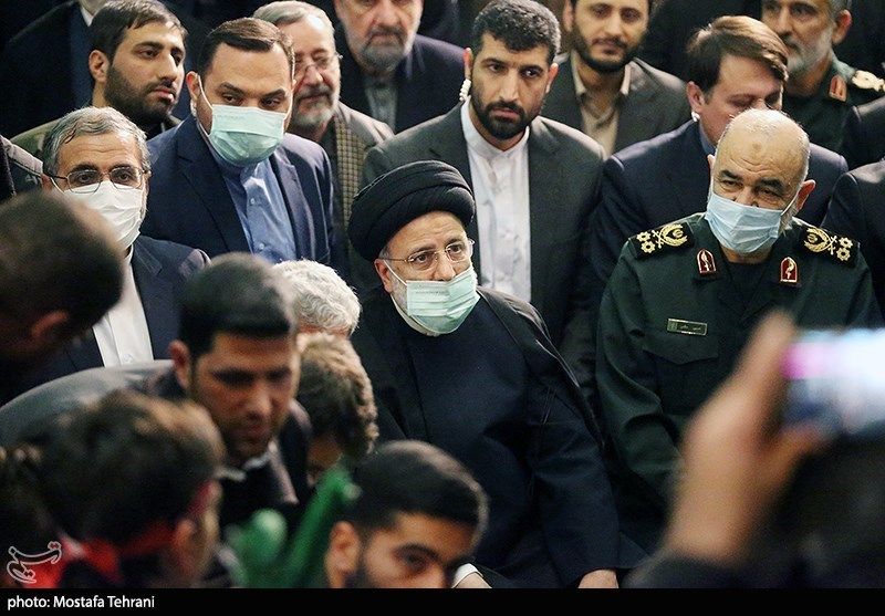 Islamic Republic’s President Ebrahim Raisi (center) among other senior officials during the third death anniversary of Ghasem Soleimani on January 3, 2023 