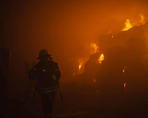 The aftermath of a building hit by an Iranian drone in Kyiv on May 28, 2003