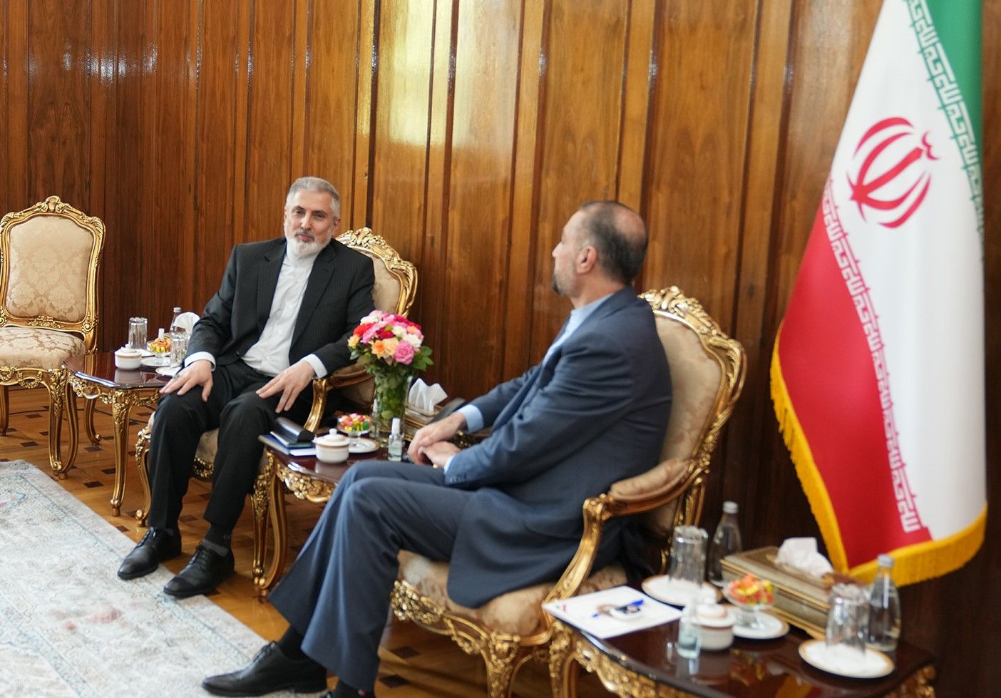 Iran’s ambassador to Australia Ahmad Sadeghi (left) during a meeting with Iranian Foreign Minister Hossein Amir-Abdollahian in Tehran 