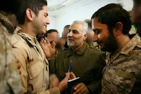 Qasem Soleimani with Iranian fighters in Aleppo Syria circa 2017