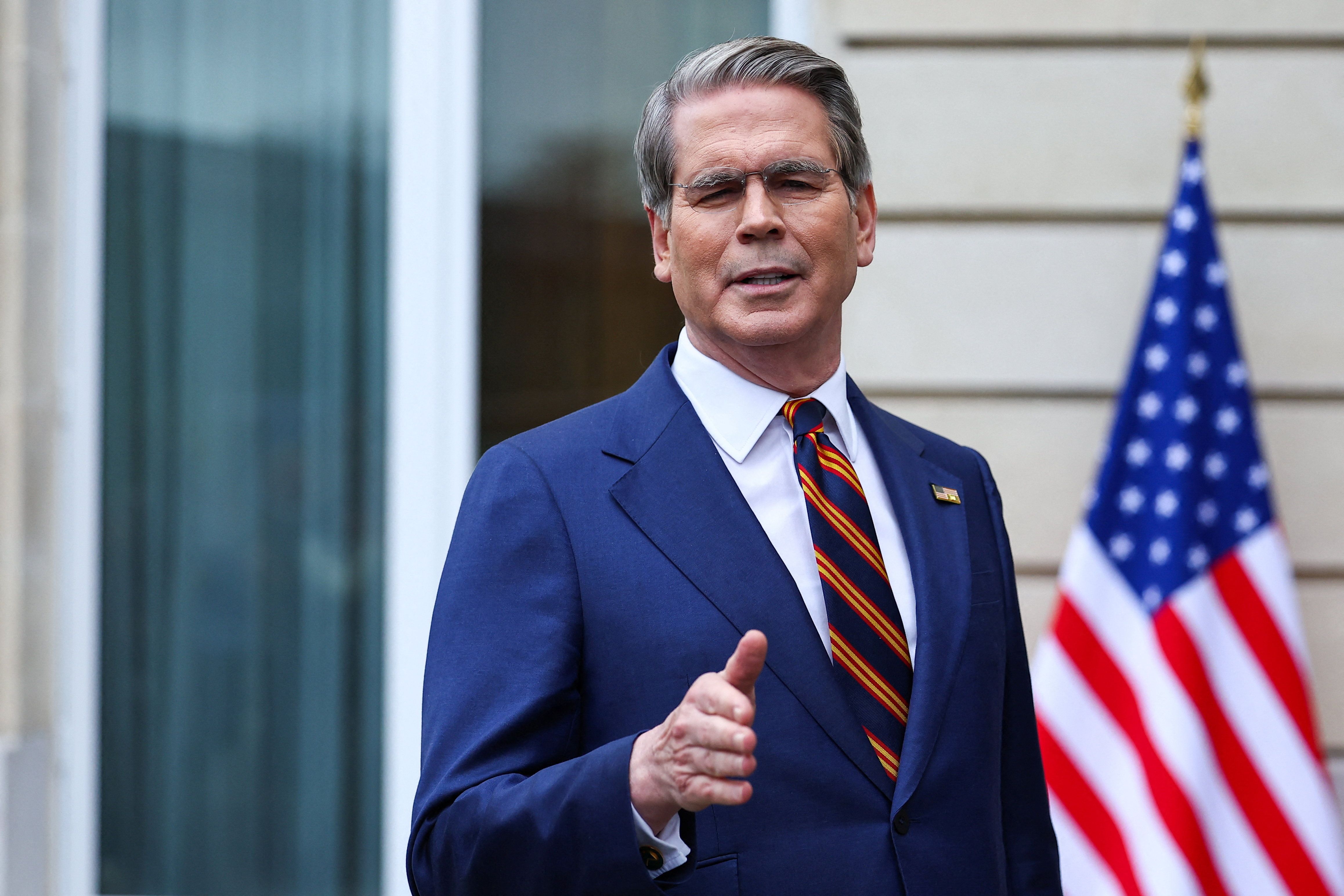 US Treasury Secretary Scott Bessent speaks to the media after two days of meetings with a Chinese delegation, in Paris, France on March 16, 2026.