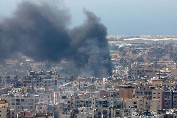 Israel striking Beirut's southern suburbs controlled by Hezbollah. October 2024