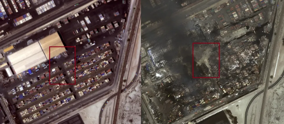 Epicenter of explosion in front of the administrative building of Sina Marine and Port Services Development Company