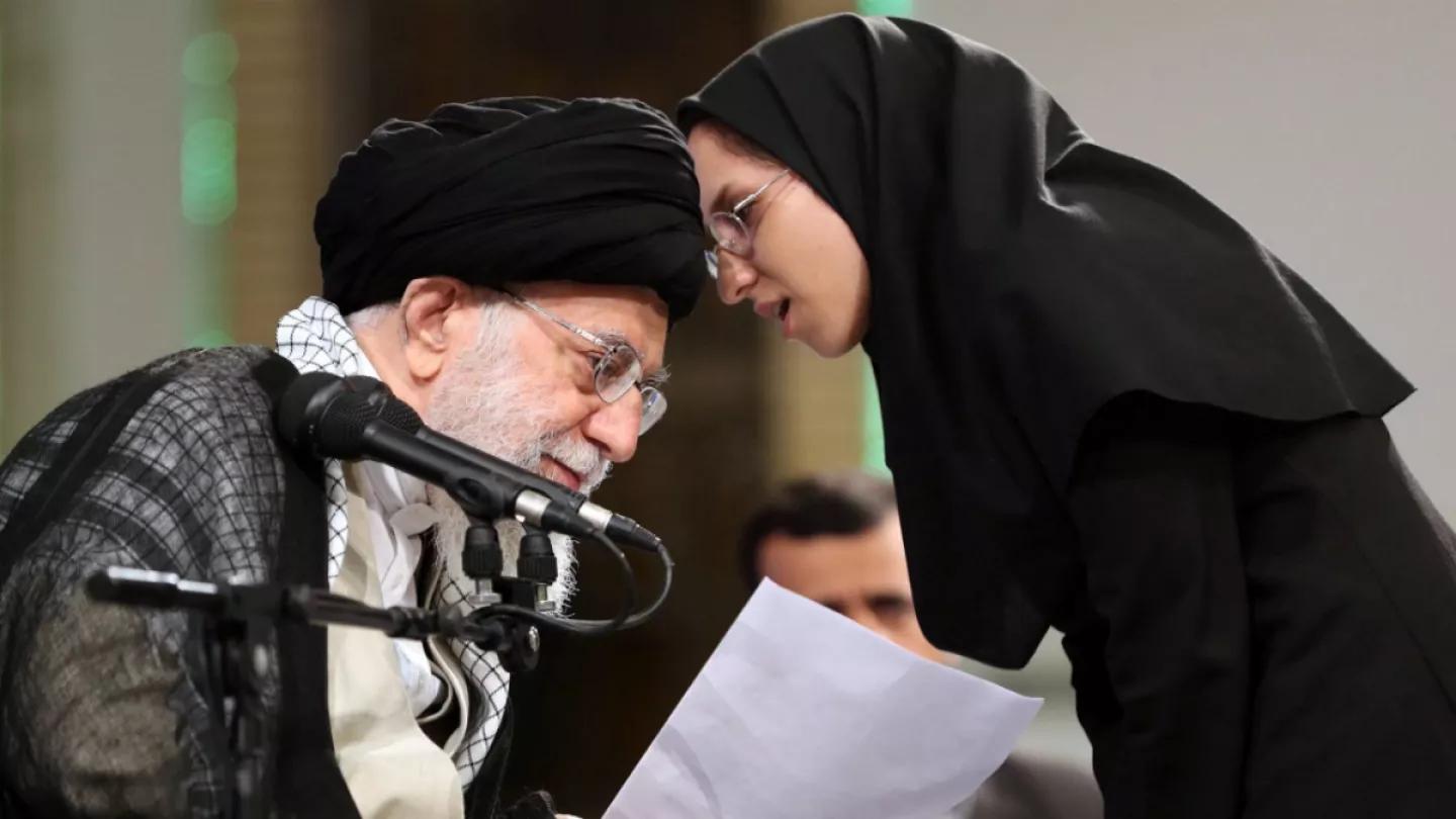 Iran's ruler Ali Khamenei during a meeting with a group of university students  (undated)