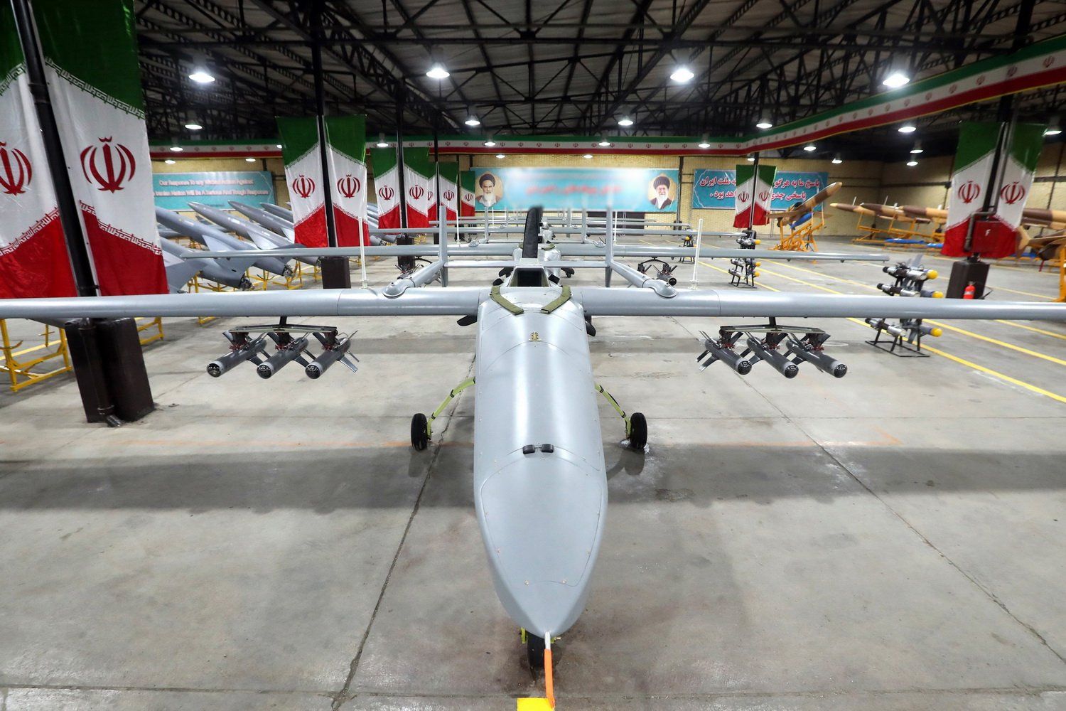 Iran made combat drones on display in this undated file photo