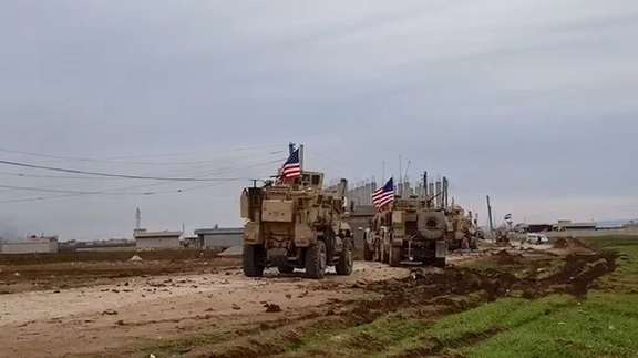 A convoy of US military vehicles near Qamishli, Syria, February 2020