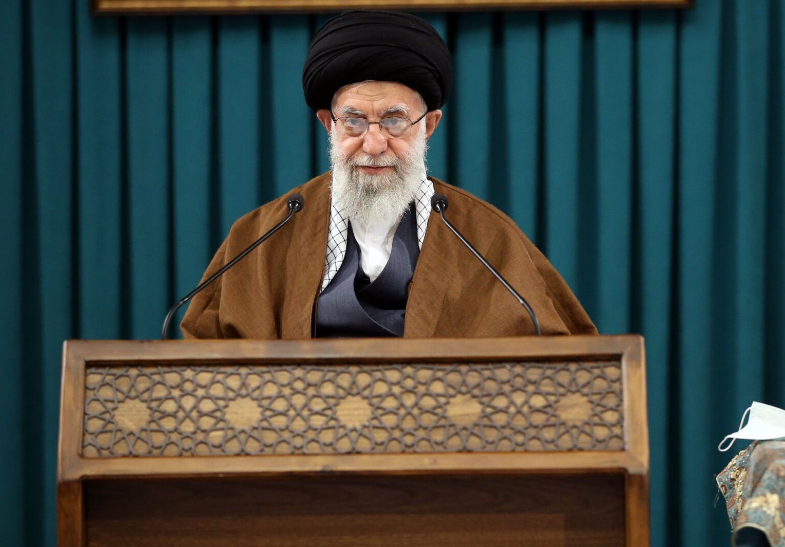Khamenei making a televised address on annual Quds Day. April 29, 2022