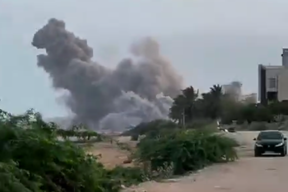 A screen-grab from a video published by citizen journalist Vahid Online, purporting to show the aftermath of a US strike on Iran's southeastern port city of Chabahar, July 15, 2026