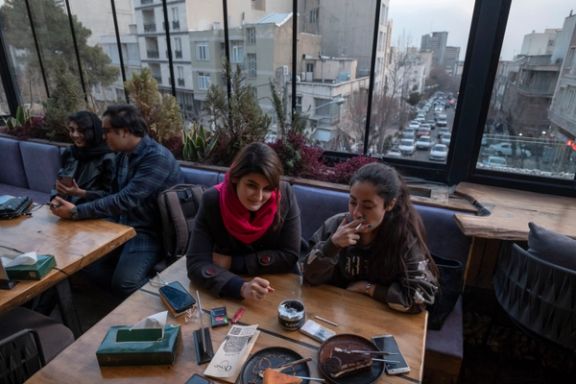 Young women at a cafe in Tehran without hijab on January 29, 2023
