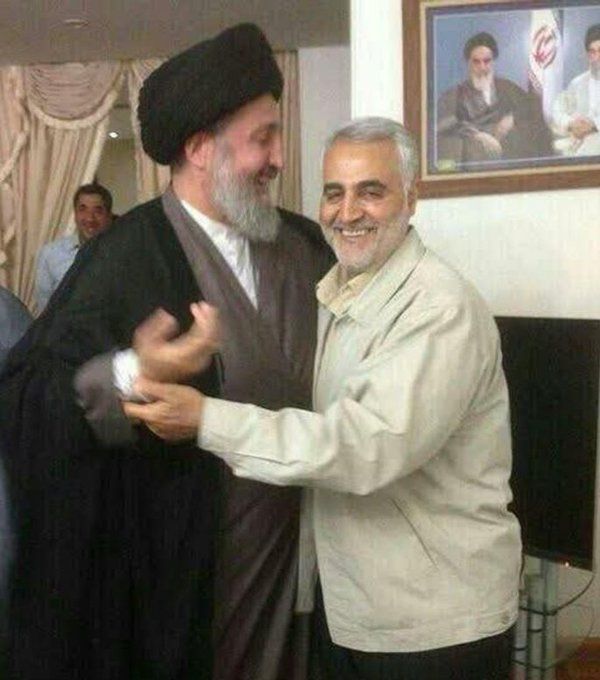 Hameed al-Hussaini, the director Iraq’s section of the Islamic Radio and Television Union, and former Quds force commander Qassem Soleimani 
