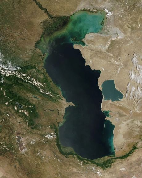 An aerial photo of the Caspian Sea