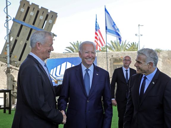 President Joe Biden with Benny Gantz (L) and Yair Lapid in Israel, July 13, 2022