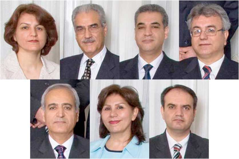 An undated photo of a group of Baha'i community leaders in Iran