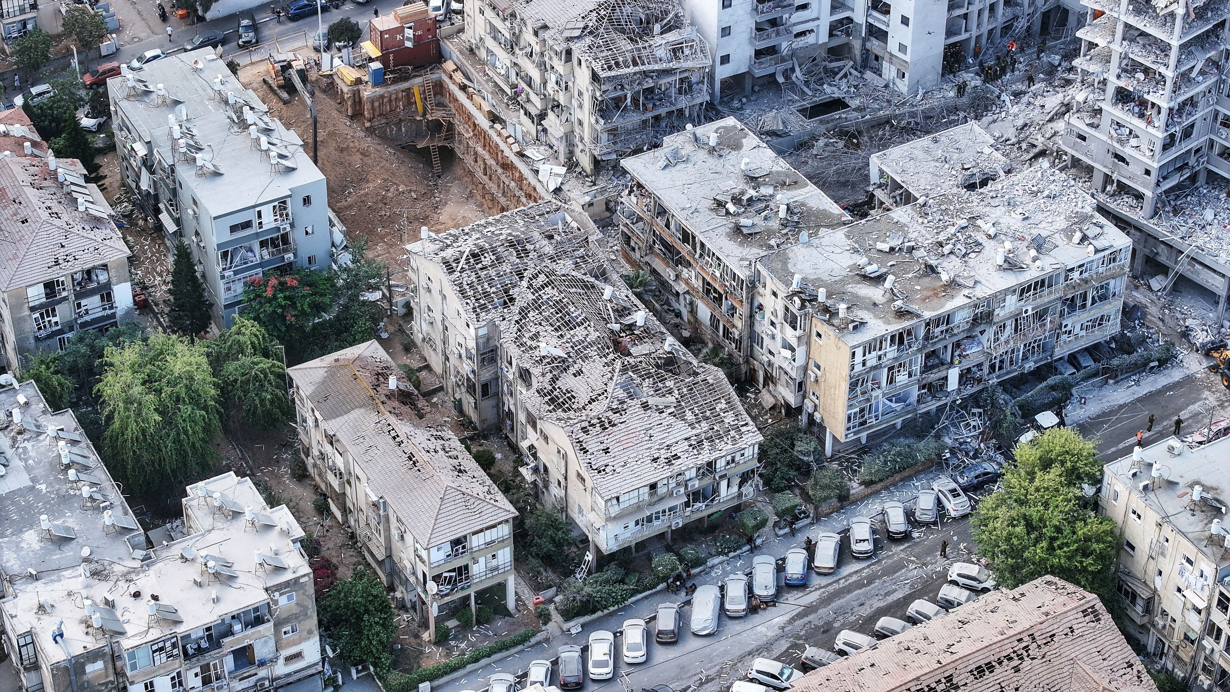A drone view shows the damage over residential homes at the impact site following missile attack from Iran on Israel, in Bat Yam, Israel June 15, 2025.