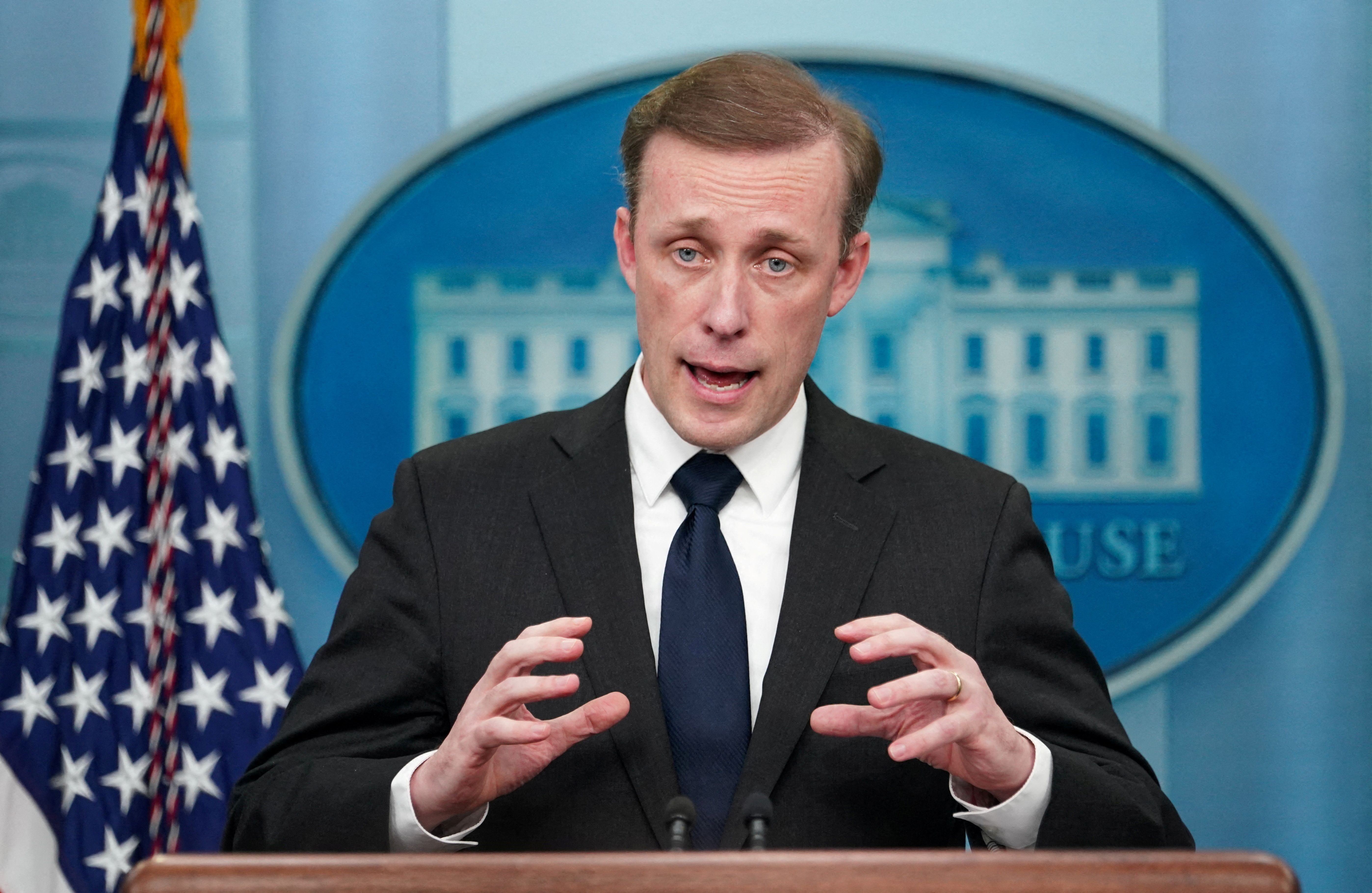US White House national security adviser Jake Sullivan speaks at a press briefing at the White House in Washington, US, December 12, 2022.