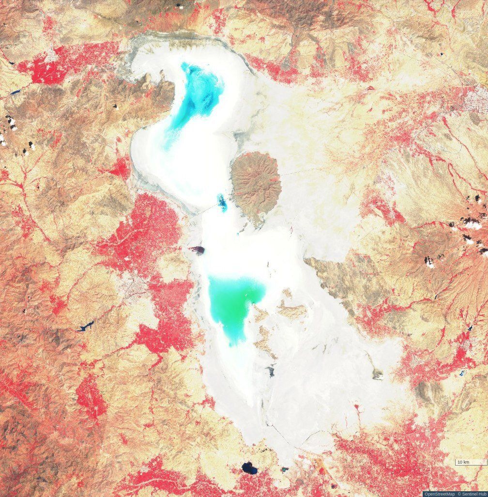 An aerial view of Lake Urmia in 2023 