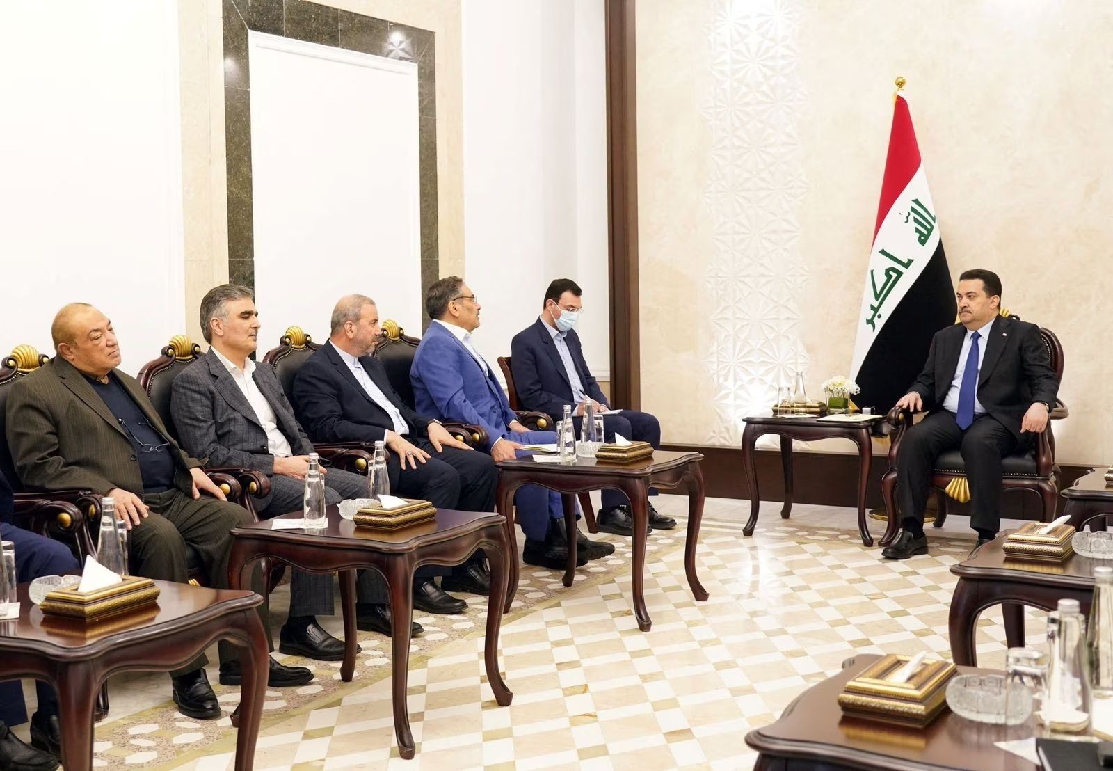 Iraqi Prime Minister Mohammed Shia al-Sudani meets with Iran's Supreme National Security Council secretary Ali Shamkhani, in Baghdad, Iraq, March 19, 2023.