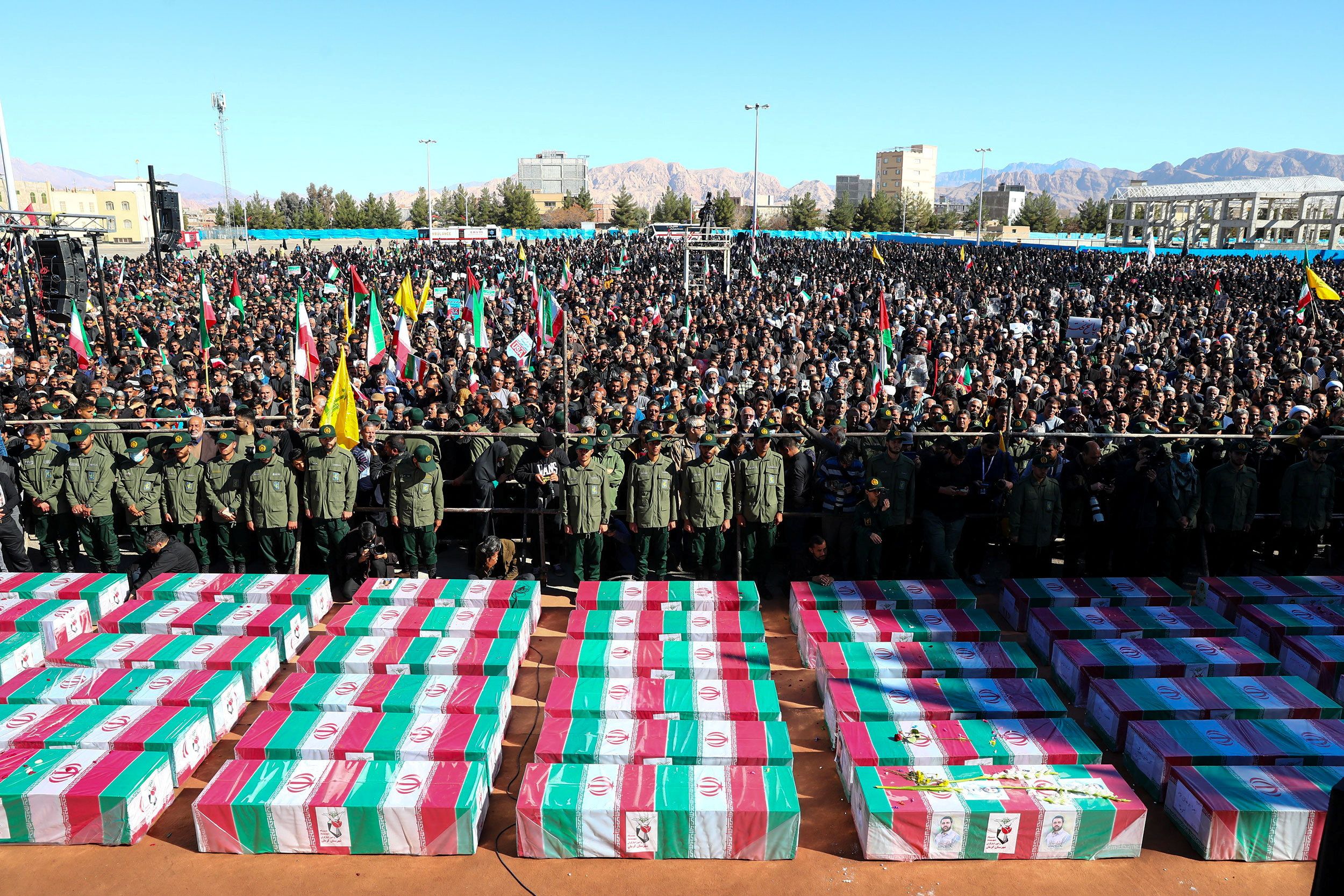 People attend the funeral ceremony of the casualties of the attack in Kerman, Iran, January 5, 2024. 