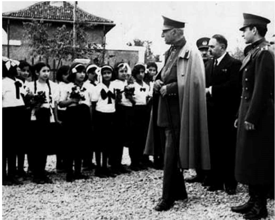 Reza Shah with unveiled schoolgirls