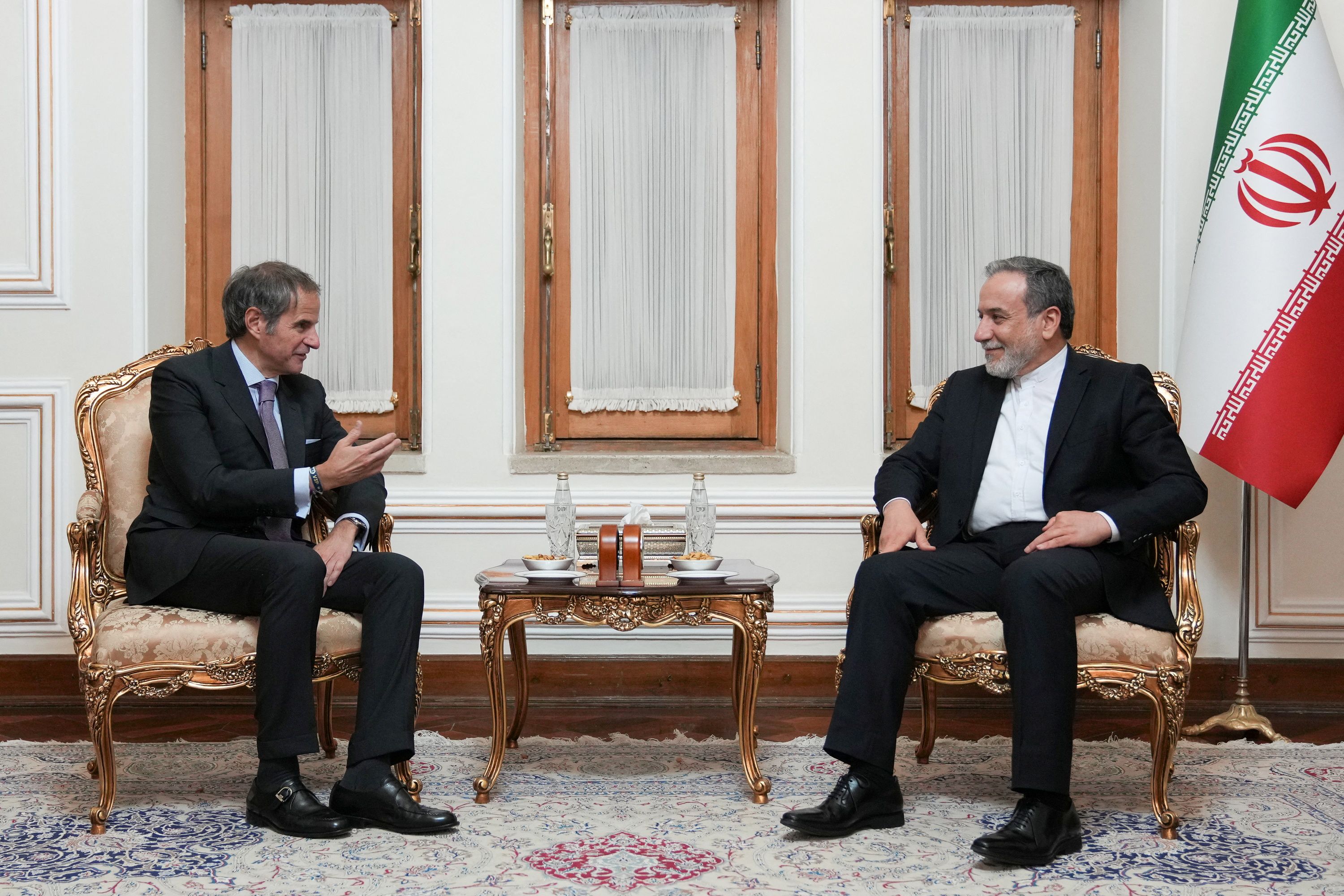 Iranian Foreign Minister Abbas Araqchi meets with International Atomic Energy Agency (IAEA) Director General Rafael Grossi in Tehran, Iran, April 16, 2025.