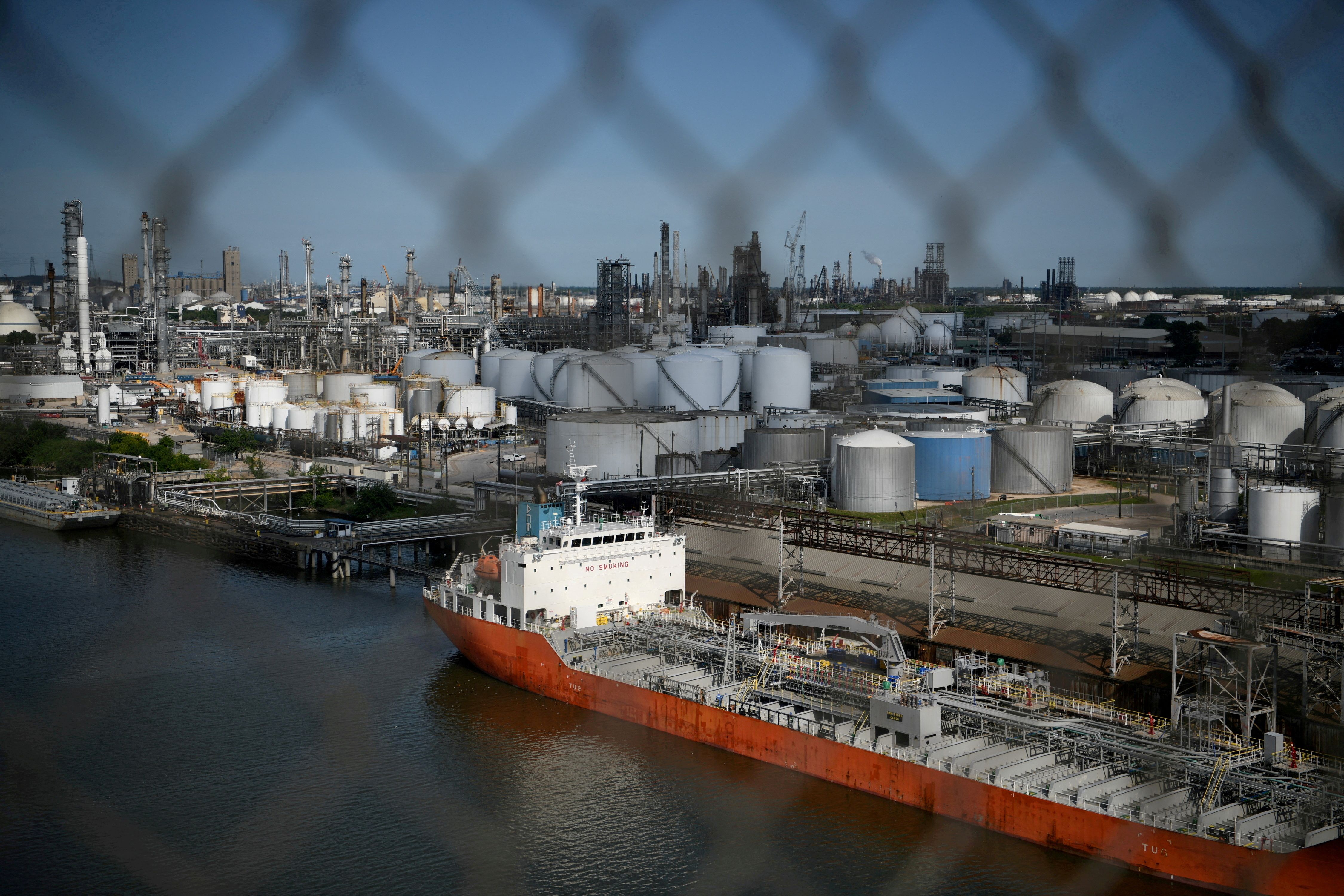 The Houston Ship Channel and adjacent refineries, part of the Port of Houston, are seen in Houston, Texas, May 5, 2019.