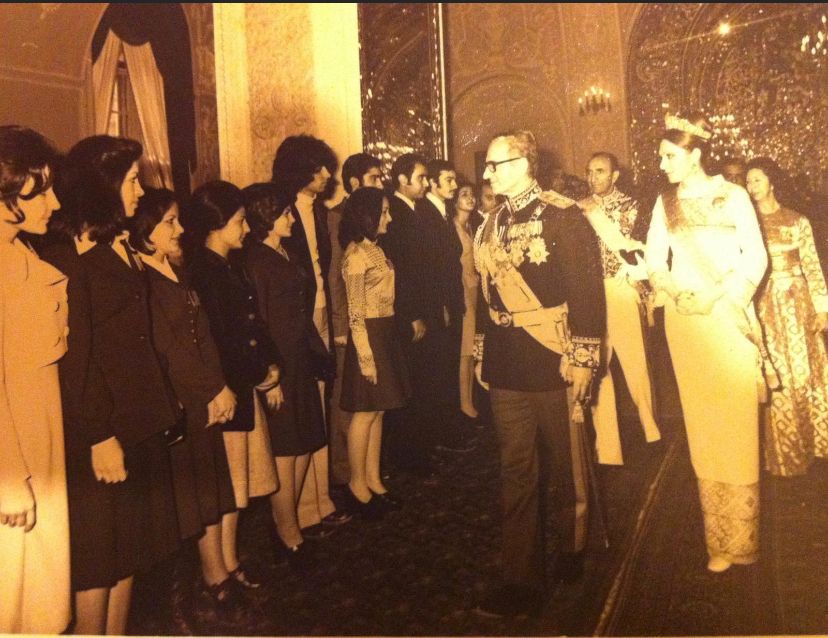 Photo of Itai's mother Diana receiving an award from the late Shah for her academic achievements. 