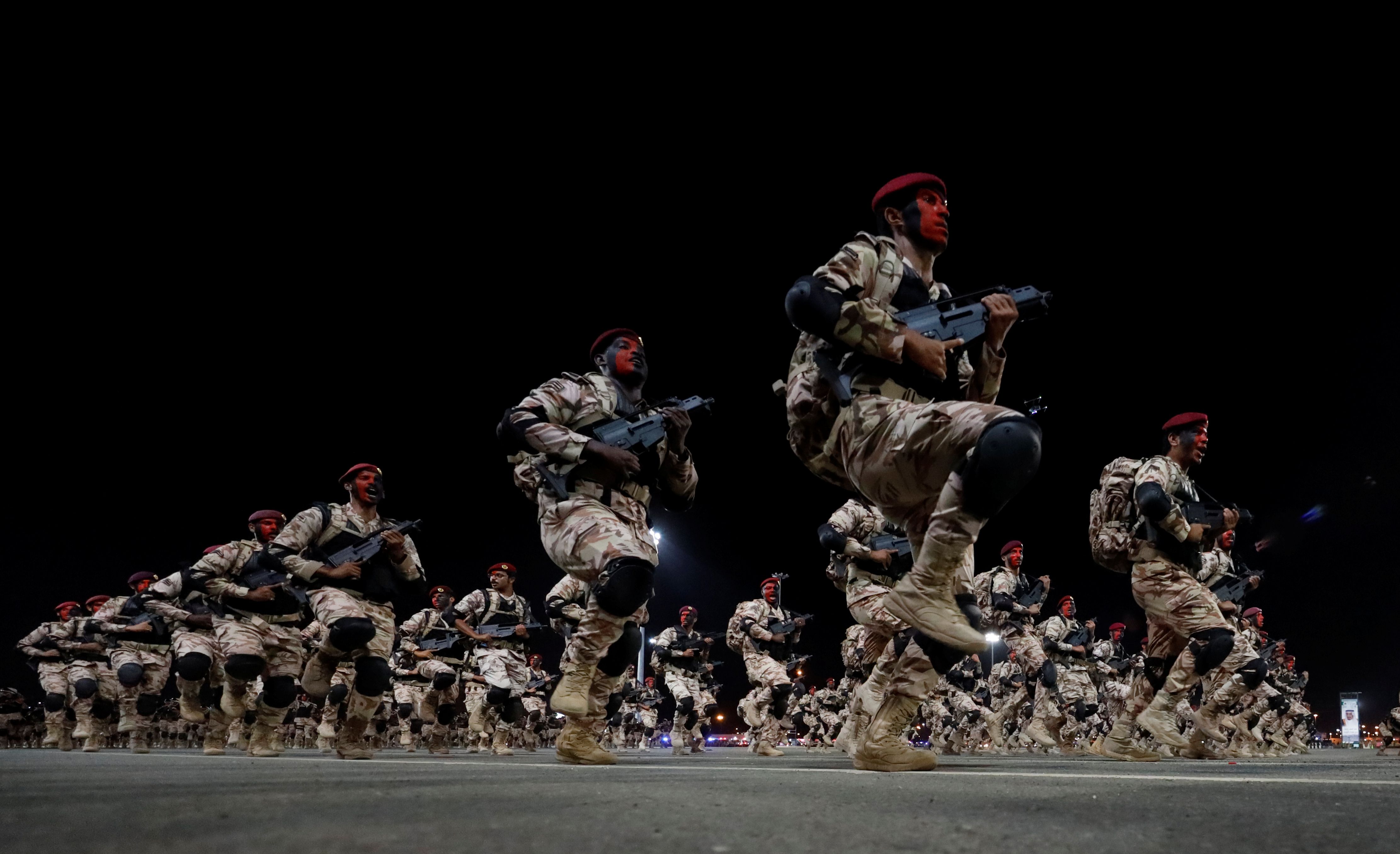 Members of Saudi security forces take part in a military parade in preparation for the annual Haj pilgrimage in the holy city of Mecca, Saudi Arabia August 4, 2019.