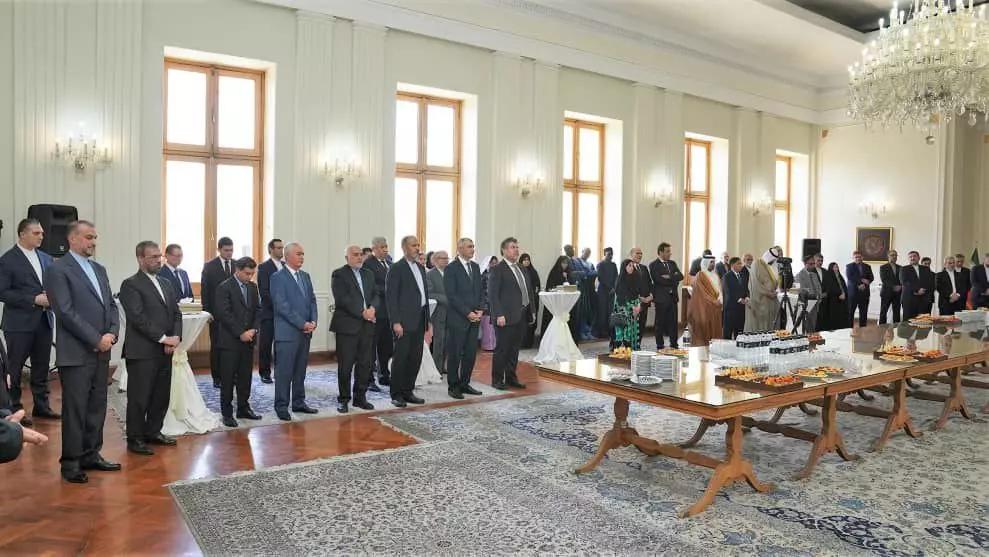Iran’s foreign ministry hosted a ceremony with ambassadors, charges d'affaires, and heads of diplomatic missions from Muslim countries in Tehran on June 29, 2023.  