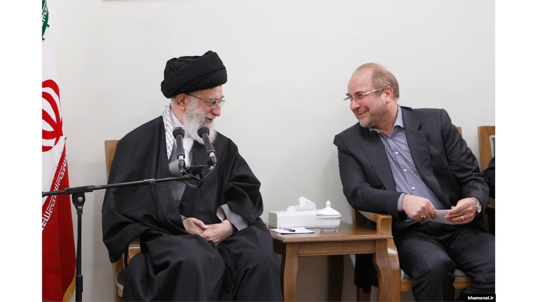 Late Iranian Supreme Leader Ali Khamenei (L) with parliament speaker Mohammad Bagher Ghalibaf.