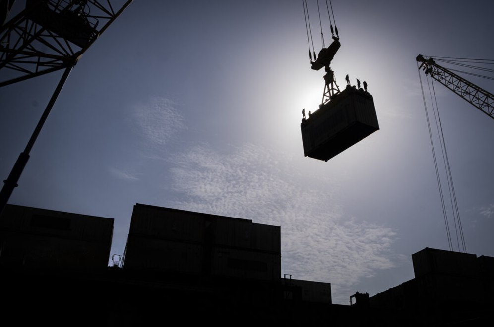 A container is moved at Shahid Beheshti Port in Chabahar, southeastern Iran.