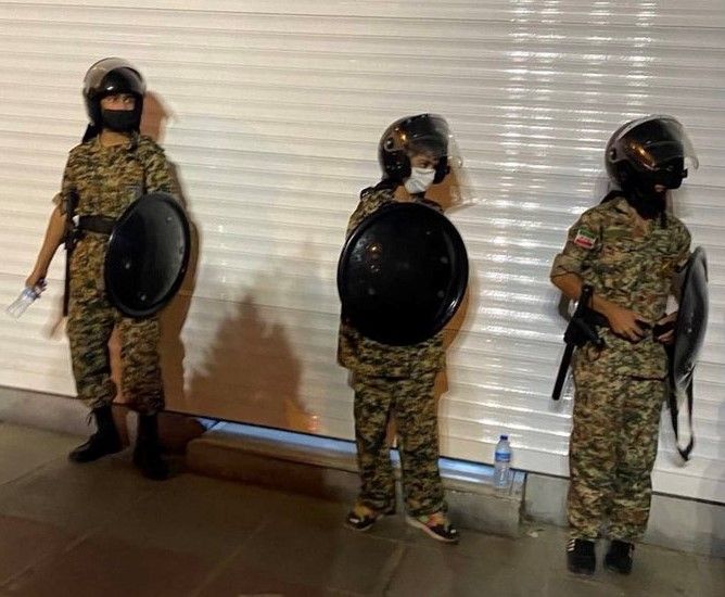 Teenage boys in Basij militia uniforms holding batons and shields have been circulating on social media, showing them deployed in the streets, September 28, 2022