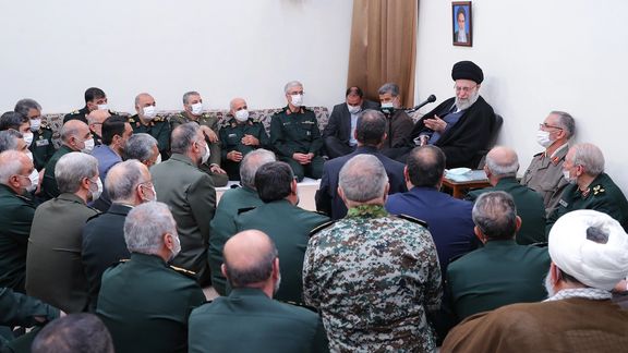 Islamic Republic’s ruler Ali Khamenei during a meeting with top military commanders and officials on April 16, 2023