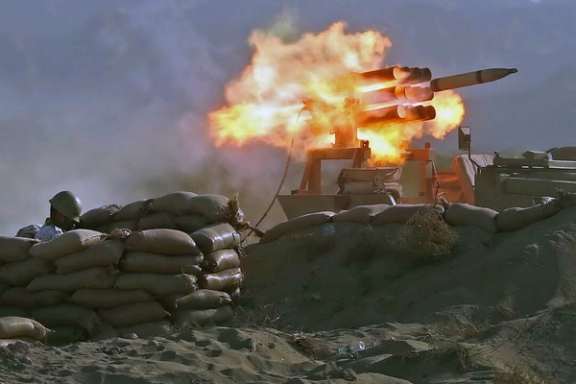 Members of the Iranian army fire missiles during the annual military drill, dubbed “Zolphaghar 99”, in the Gulf of Oman, Iran on September 8, 2020.