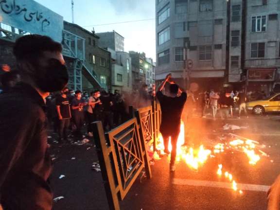 Protesters seen in the early days of the anti-regime movement on September 22, 2022