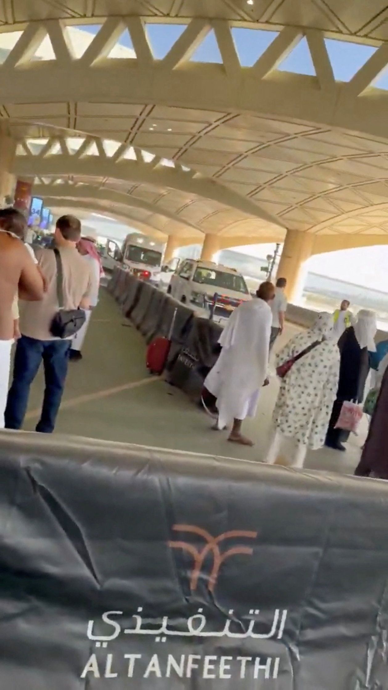 An ambulance is parked outside King Khalid International Airport after an attack on the airport in Riyadh, Saudi Arabia, on October 10, 2026, in this screengrab obtained from social media video.