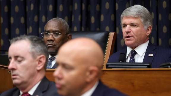 House Foreign Affairs Committee ranking member Representative Michael McCaul (R-TX) (right) during a committee hearing in Washington on September 13, 2021