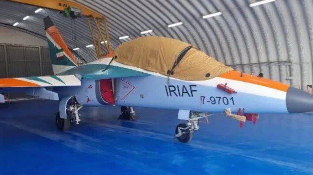 A Russian-built Yakovlev Yak-130 pilot training aircraft parked at a hangar of the Iran Air Force  (undated)