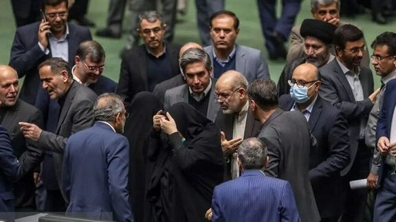 Interior Minister Ahmad Vahidi talking to lawmakers at the parliament