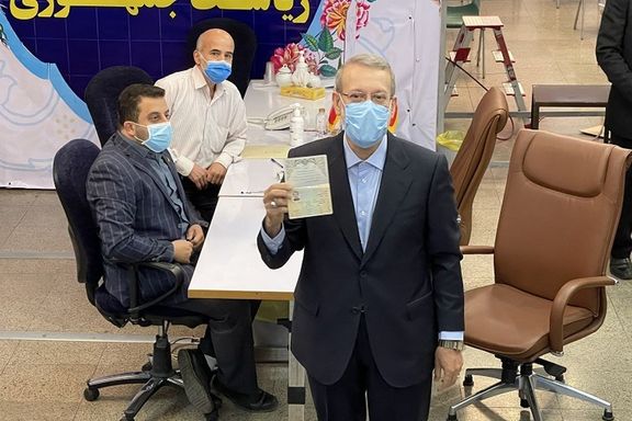 Former parliamentary Speaker Ali Larijani after he registered to run for presidency in the 2021 elections