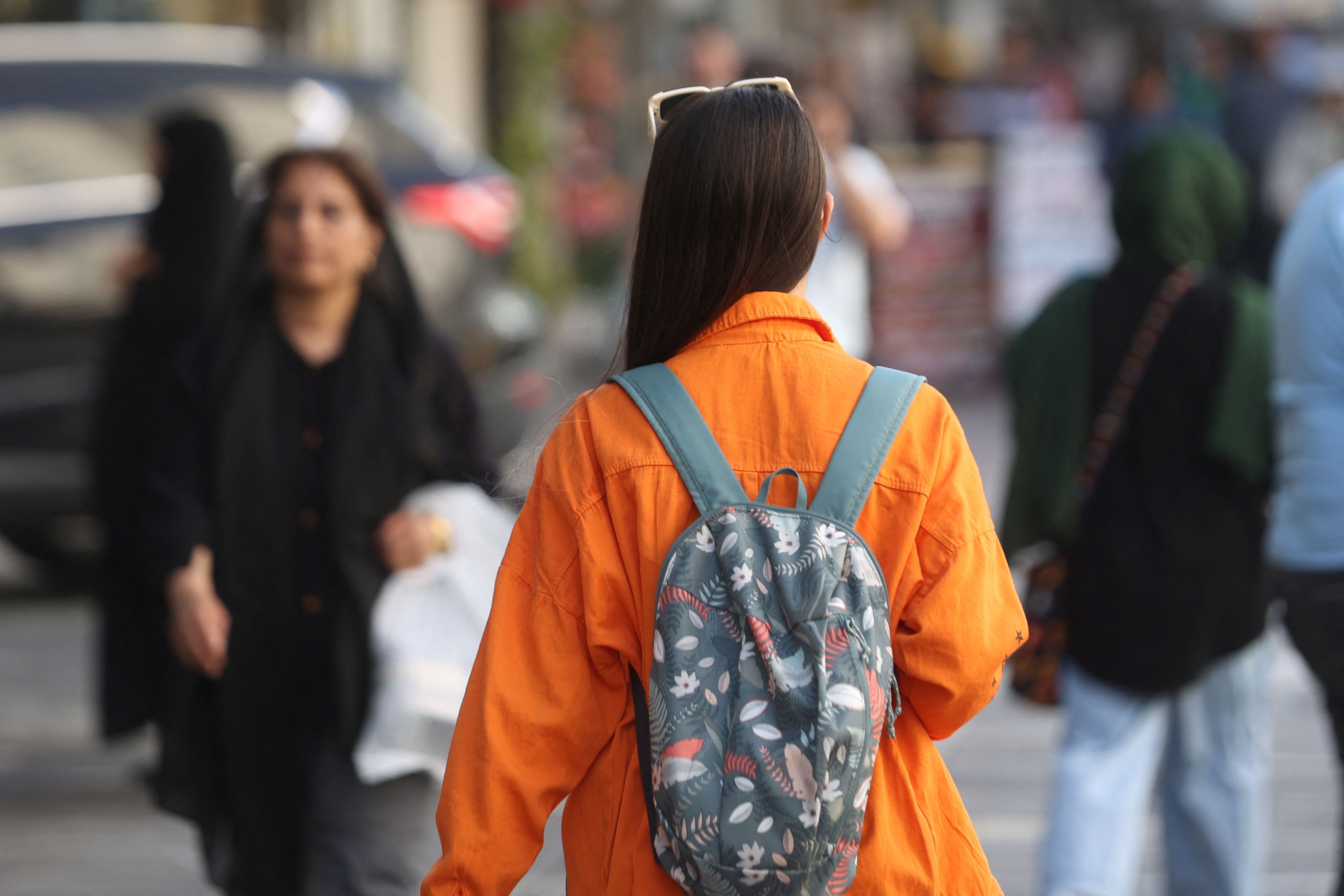 An Iranian woman without mandatory hijab in Tehran   (August 2023)