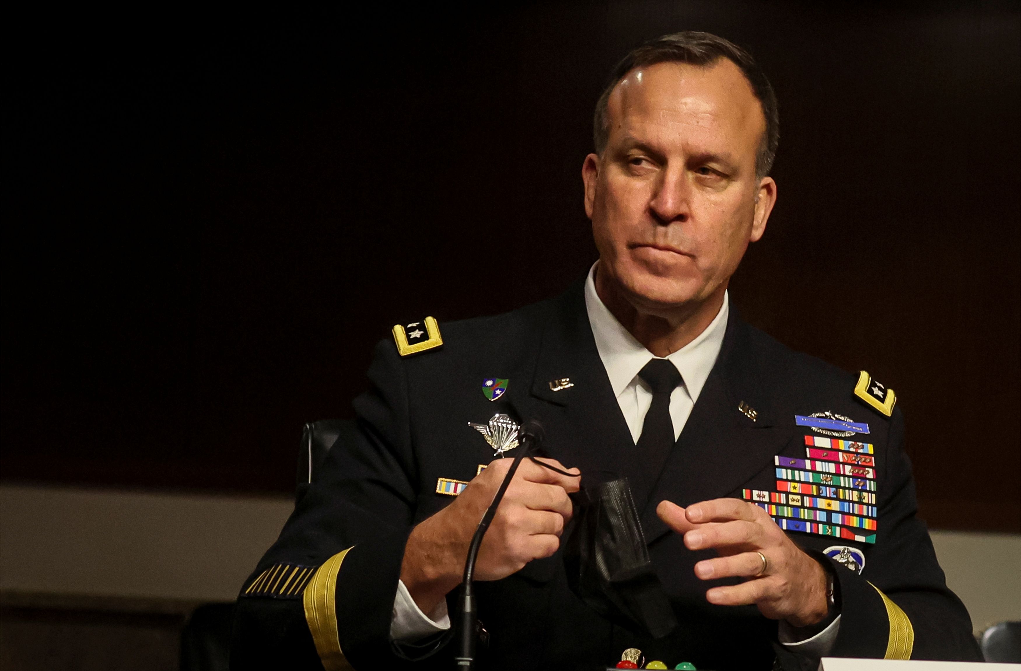 Lieutenant General Michael Kurilla testifies before the Senate Armed Services Committee on his nomination to become Commander of Central Command during a hearing on Capitol Hill in Washington, U.S., February 8, 2022.