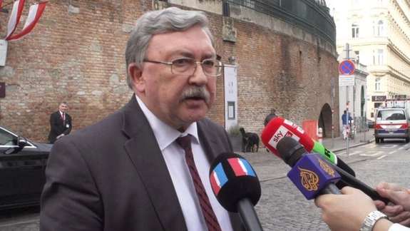 Russia's envoy in Iran nuclear talks, Mikhail Ulyanov speaking to reporters in Vienna on Thursday.