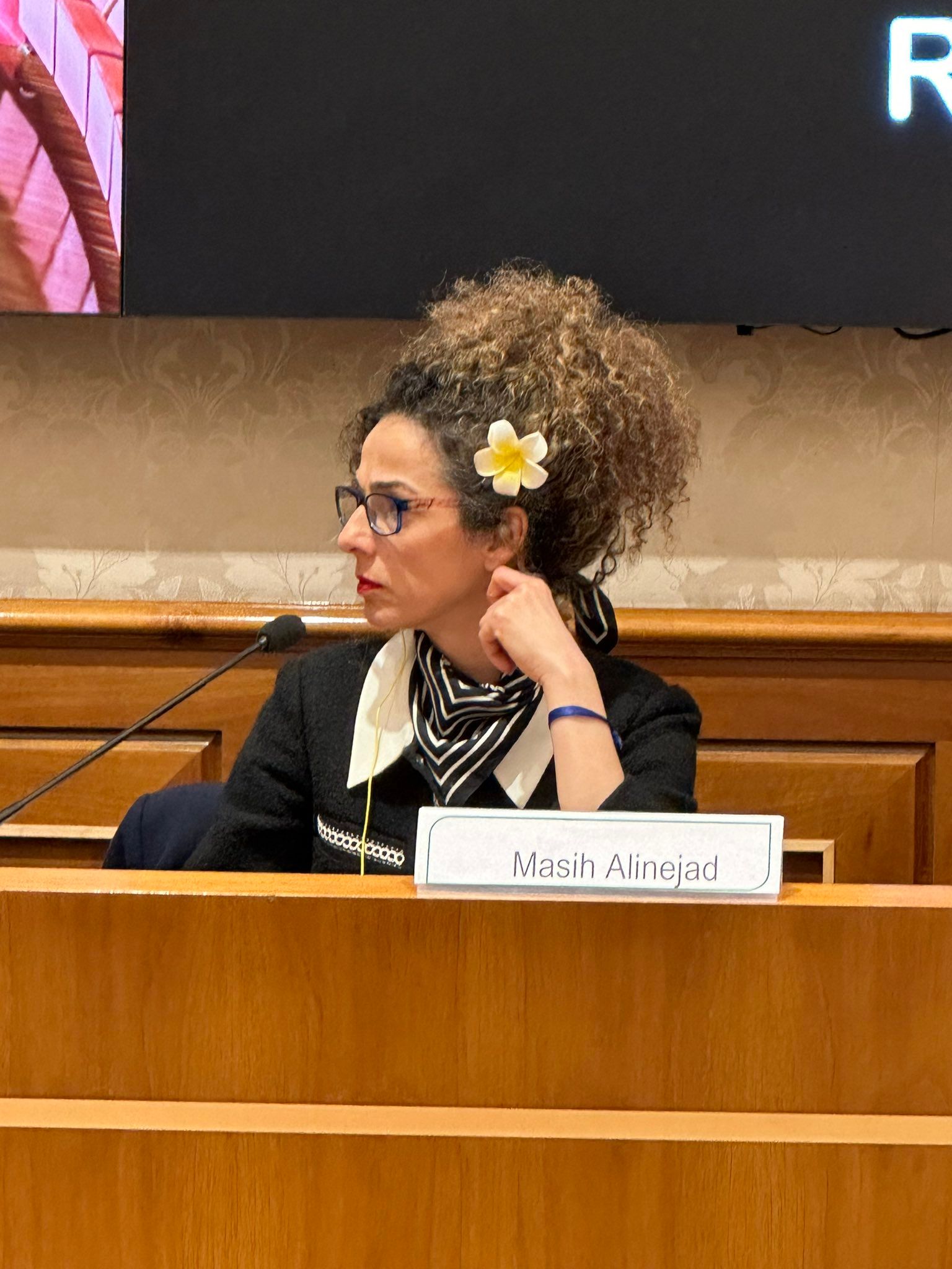 Women’s rights activist Masih Alinejad during a session at the Italian Senate on February 21, 2023   
