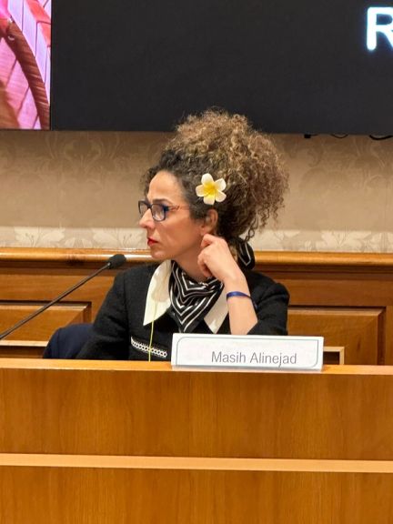 Women’s rights activist Masih Alinejad during a session at the Italian Senate
